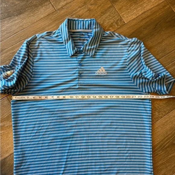 Adidas Mens lightweight breathable blue/white striped golf shirt size Large - Picture 2 of 6